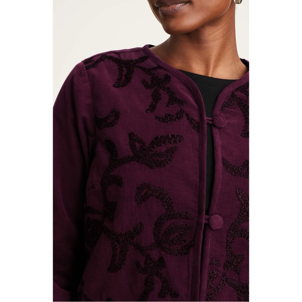 J. Jill Pure Jill Embroidered-Corduroy Jacket Syrah Burgundy Black Size XL Artsy